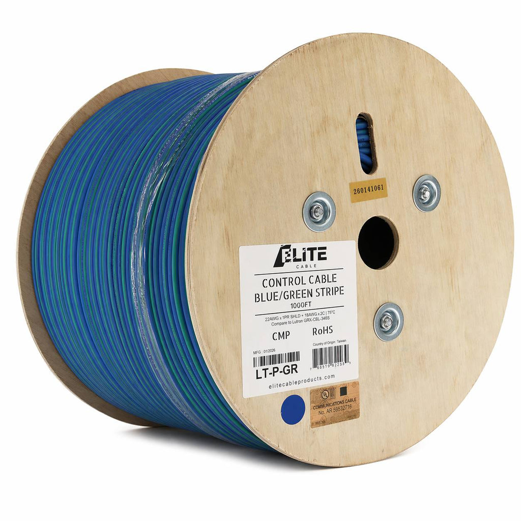 22/2 and 18/2 plenum automation lutron cable blue with green stripe