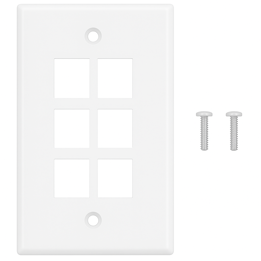 6 port wall plate white