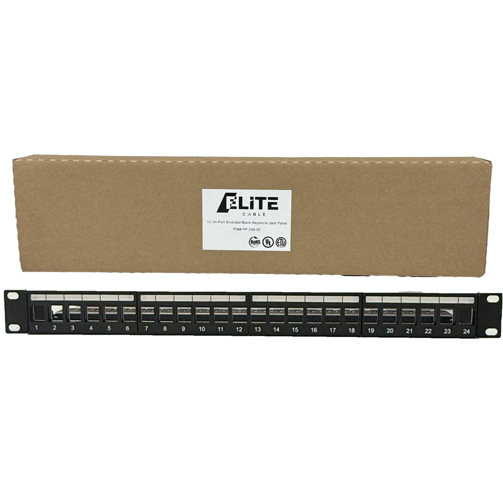 Elite 1U 24-Port Shielded Blank Keystone Jack Panel