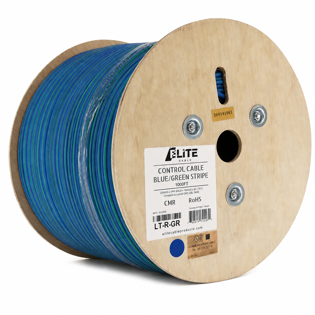 22/2 and 18/2 riser automation lutron cable blue with green stripe