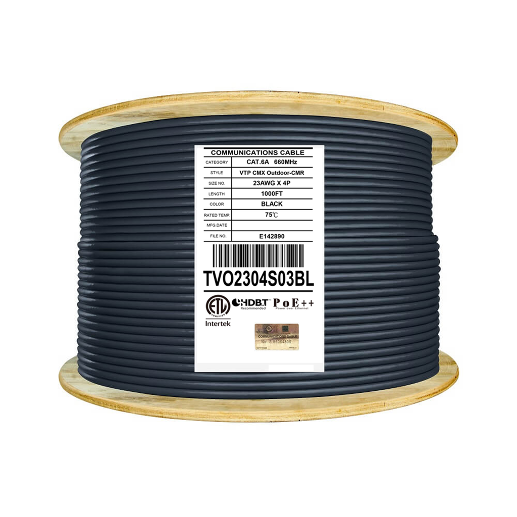 Cat6A Indoor/Outdoor Riser (CMR / CMX) –  UV, 23AWG, Unshielded