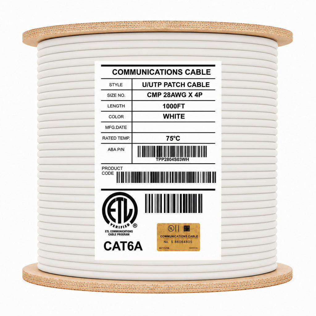 cat6a stranded plenum 28awg unshielded white 1000ft