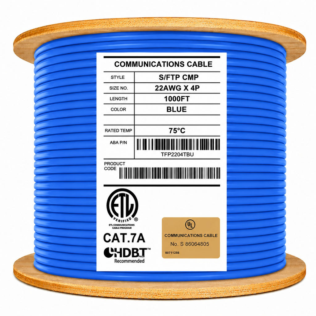 cat7a shielded plenum cable blue 1000ft
