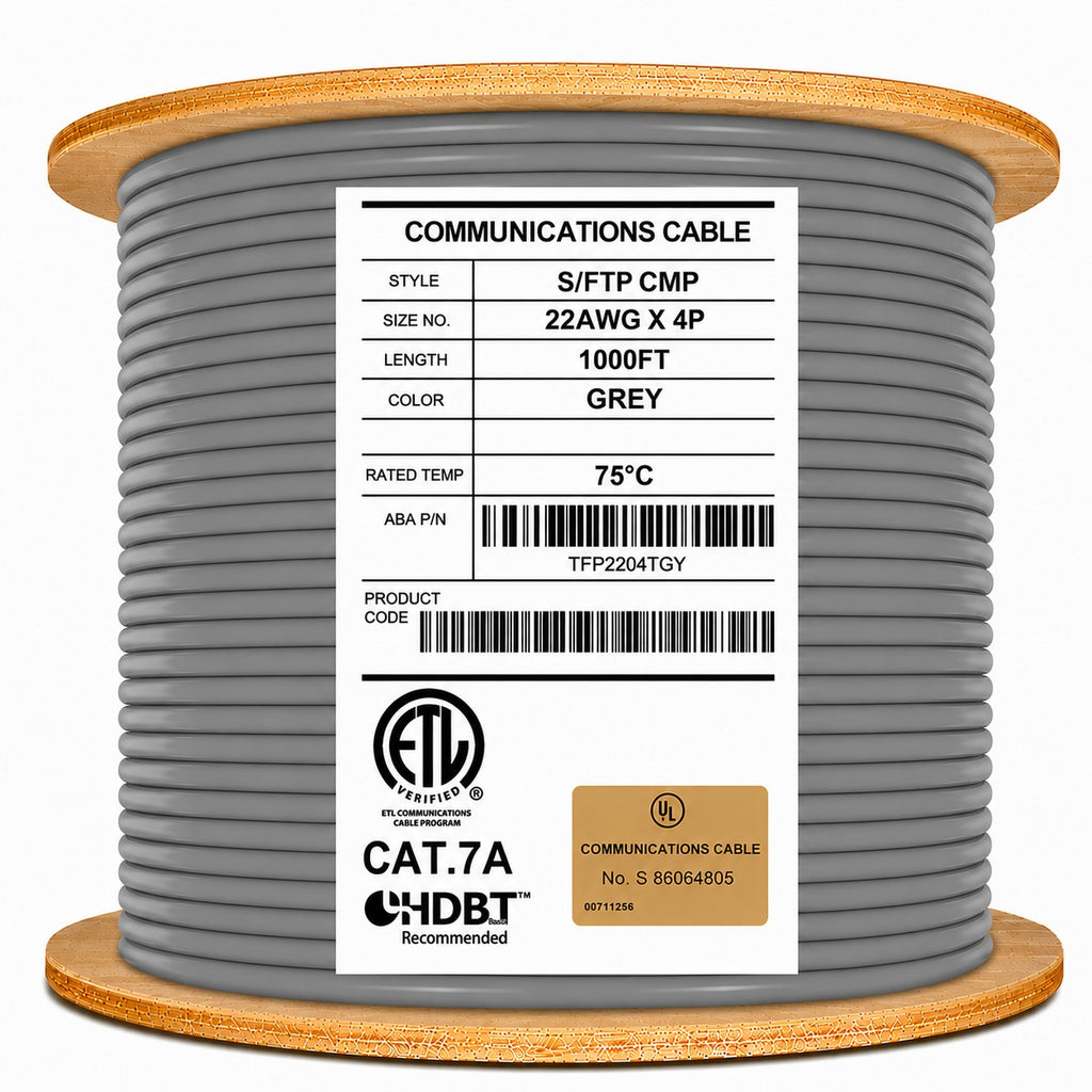cat7a shielded plenum cable grey 1000ft