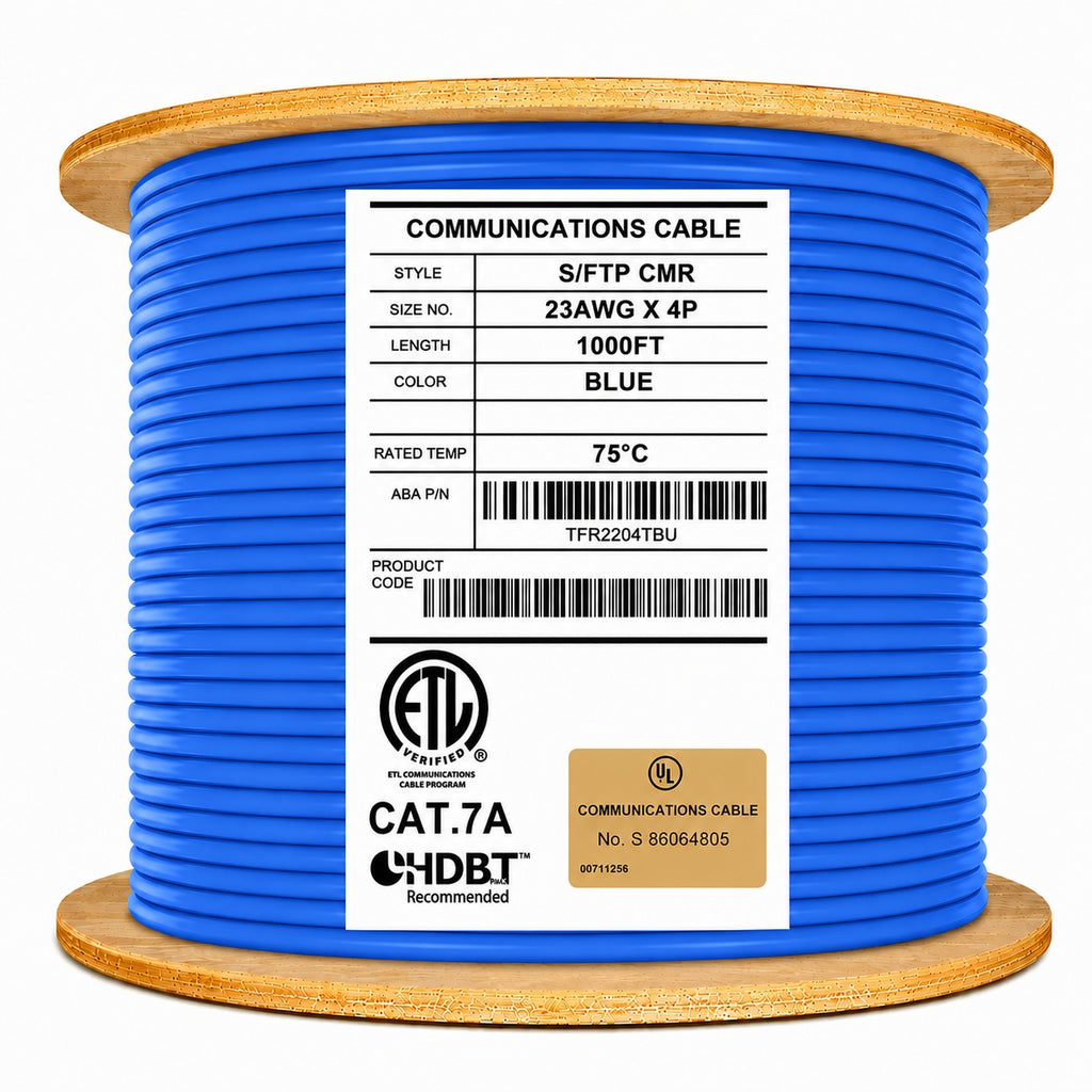 cat7a shielded riser cable 1000ft blue