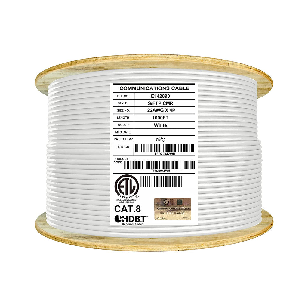 Syston Cable Technology 100 ft. Black 22 AWG Solid Copper Cat8 S/FTP Plus  CMR Riser Bulk Data Cable (4-Pair) 1588-SB-BK-100 - The Home Depot