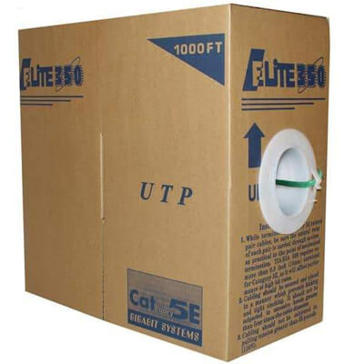 green cat5e stranded ethernet cable in a pull box TPM2404N35GR