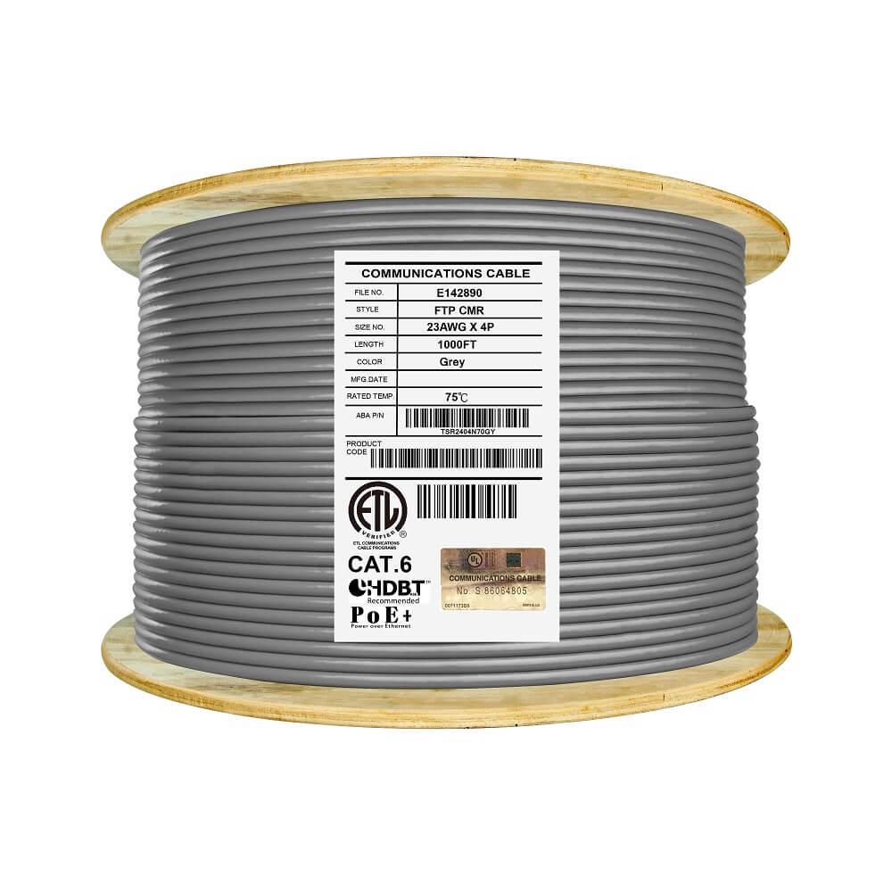 Infinity Cable Cat6 Shielded CMR Riser, F/UTP 23AWG, 550Mhz, 1000 Feet, Solid 100% Bare Copper, UL Certified, Ethernet Cable Reel, Black