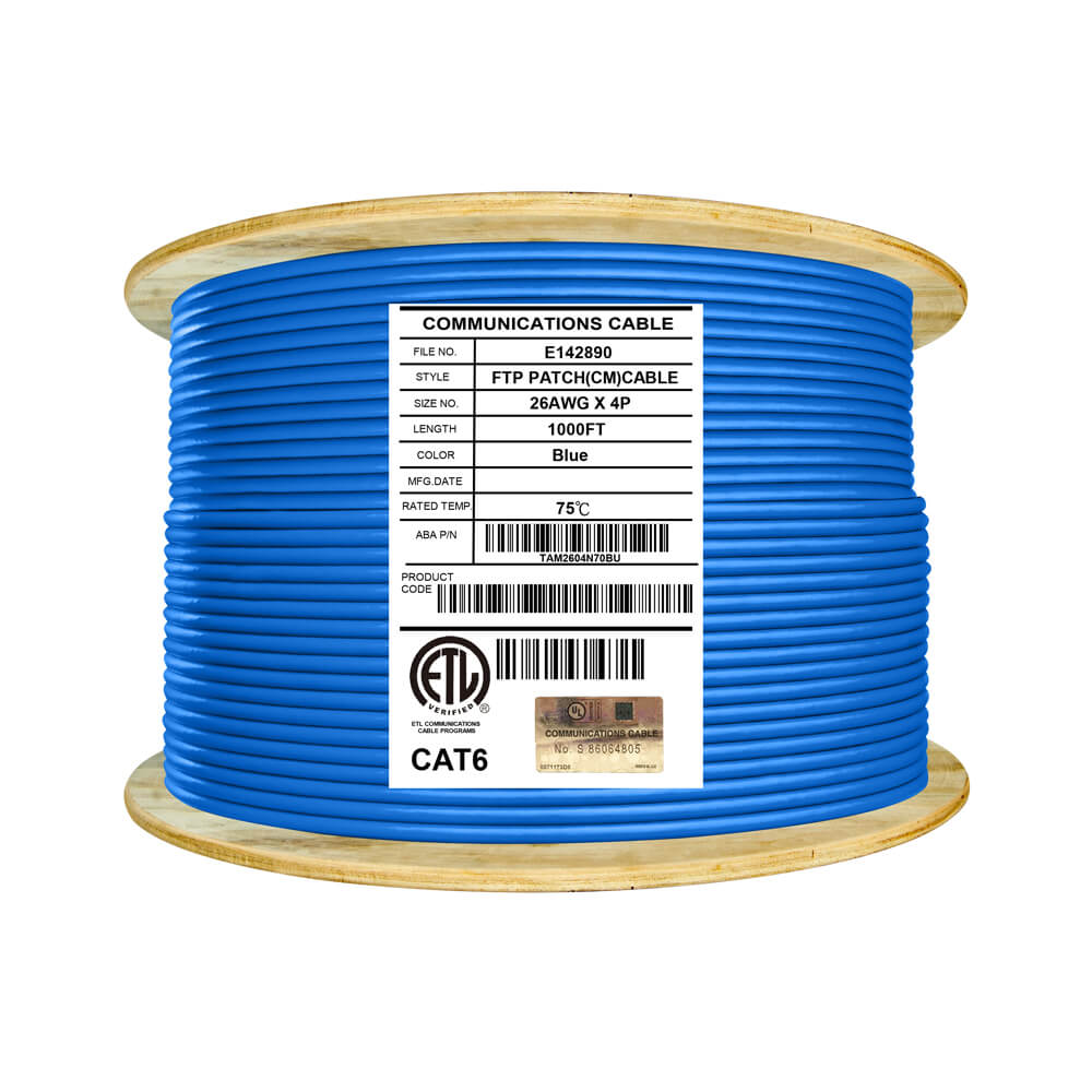 Cat6 Shielded CM Stranded Ethernet Cable 26AWG FTP 1000ft Blue