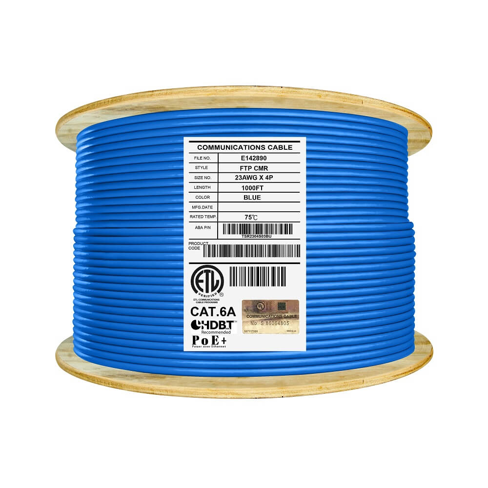 Elite Cat6a Shielded Riser (CMR), 1000ft, 650MHz, 23AWG, F/UTP, Solid Pure Copper, Rated 10G, Bulk Ethernet Cable Reel, Red