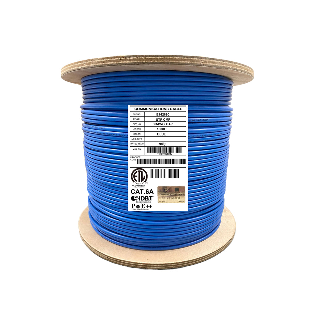 Cat6A Slim OD Plenum (CMP) - 10 Gb, 23AWG, Unshielded, Solid, 660MHz, Bulk Networking Cable