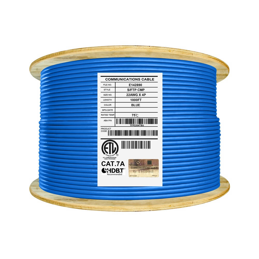 1000ft Cat7 (SFTP) Solid Shielded Bulk Ethernet Cable, Blue - FS